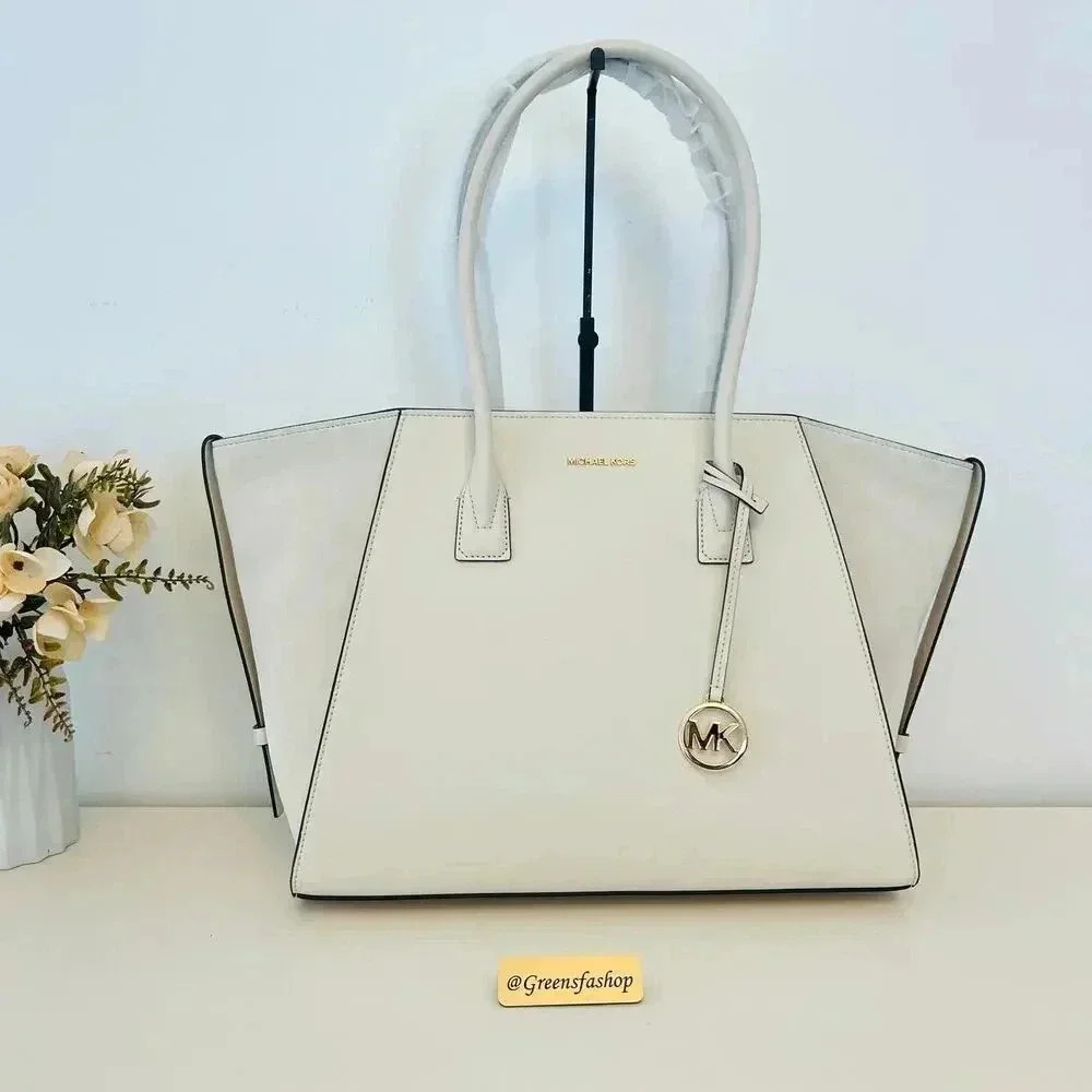 Michael Kors Purse MK Avril Extra-Large Leather and Suede Tote Bag LT Cream